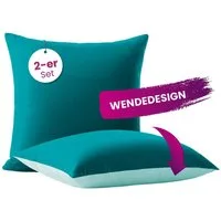 wometo Microfaserbettdecke Microfaser Kissenhüllen Doppelpack türkis 80x80, OEKO-TEX®, praktischer Hotelverschluss