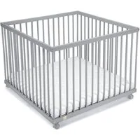 FabiMax Laufgitter 100x100cm, grau lackiert, mit Parkettrollen, 3 Schlupfsprossen, stufenlos Höhenverstellbar