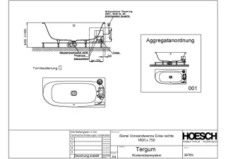 Hoesch Whirlwanne iSensi Eck 1600x750 rechts Tergum, Weiß/verchromt/Motor rechts 3976N.010305001