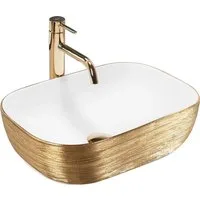 wohnwerk.idee Aufsatzwaschbecken Designer Waschbecken mit gebürstetem Gold,Rechteckig, Struktur-Design