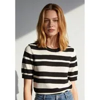 MORE&MORE Rundhalspullover Kurzarm-Pullover mit Streifen