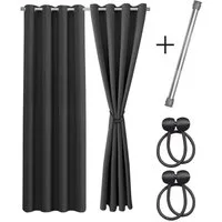 Cozyor Vorhang Set mit 2x Gardine + 2x Vorhanghalter + 1x Gardinenstange ohne Bohren (2 St), Ösen, verdunkelnd, Polyester, blickdicht anthrazit Nebula, Thermo Gardine 240x135 cm mit Magnethalter, Flur & Fenster