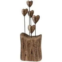 formano Skulptur Deko Objekt Holz Herzen Standdeko 29 cm Naturholz mit 5 Metallherzen
