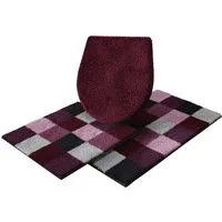 Grund Badematte Mosaik, Badvorleger, Badezimmer Teppich, sehr weich, Höhe 20 mm, rutschhemmend beschichtet, fußbodenheizungsgeeignet, Kunstfaser, rechteckig, 3-tlg. Hänge-WC Set, angenehm weich, auch als 3 teiliges Set erhältlich, Made in Europe