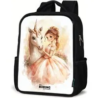 NoBoringSuitcases.com© Rucksack Prinzessin im Kleid mit weißem Einhorn, Kinderrucksack Schwarz, Schulrucksack, Freizeitrucksack Jungen Mädchen