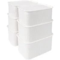 relaxdays Aufbewahrungsbox mit Deckel 6er Set (6 St), weiß