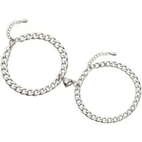 KARMA Armband Set Partnerarmbänder Edelstahl Silber Pärchen-Schmuck 17 cm (Herzarmband magnetisch, 2-tlg., Armbandset Damenarmband), Liebesschmuck Herz Größe verstellbar
