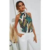 FS Collection Neckholdertop Damen Ärmelloses Neckholder-Top mit Bindeband am Rücken (S (UK 8–10 / EU 36–38) - M (UK 12 / EU 40) - L (UK 14 / EU 42) - XL (UK 16 / EU 44), 8 Farben: Schwarz, Waldgrün,LeafGreen, LeoBraun, LeoBeige, AzurBlau) leicht, wei