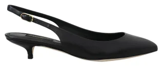 Dolce & Gabbana Schwarze Leder Slingback High Heels Pumps Schuhe