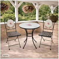 HTI-Living Garten-Essgruppe Tisch und 2 Stühle Celia Bienvenue, (Set, 3-tlg., 2 Gartenstühle 1 Gartentisch), Sitzgruppe Essgruppe Balkonset
