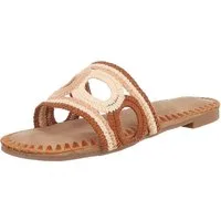 Ital-Design Damen-Sandalen mit handgewebtem Design für den Sommer Pantolette (89542450) Blockabsatz Pantoletten in Braun