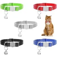 MuffiMau Katzen-Halsband Katzen Halsband reflektierend mit Glöckchen, weich, verstellbar, Nylon, 5er Set verstellbar von 21,5–28 cm – ideal für Katzen & kleine Hunde