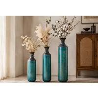 LVHOM Dekovase Bodenvase, Tischvase, 3 tlg. Geometrisches Metall-Vasen-Set, Glasur (drei Höhen (52 cm, 62 cm, 72 cm), Handgefertigt aus Metall. Langlebig & makellos. Exklusiv für Trockenblumen/Pampas & Stil, Ideal als Raumteiler, Pflanzübertopf, Soli