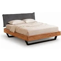 Liadomo Bettgestell Bologna Cozy, Bett, Einzelbett, Doppelbett, Massivholzbett, Akazie (Liegefläche 140 x 200, 160 x 200, 180 x 200 cm), Polsterkopfteil, Cozy-Look, mit Metallkufen schwarz