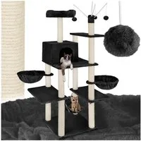 tectake Kratzbaum Katzenbaum Lilou 165 cm Diverse Farben (Schwarz), Vielseitig mit robusten Sisalstangen und Plüschoberfläche