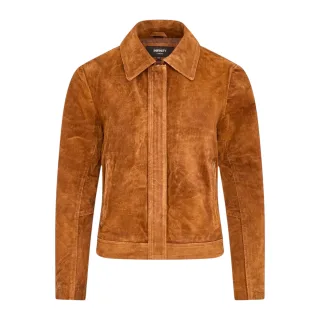Damenjacke aus beige Wildleder-Bomber-Blouson-Jacke – Varsity