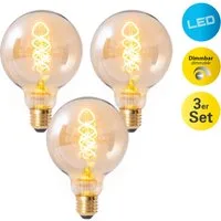 näve LED-Leuchtmittel Dilly, E27, 3 St., Warmweiß, Retro Ø 9,5cm Filament, 3er Set, 4W LED, dimmbar, 1800 Kelvin