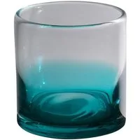 INNA-Glas Kerzenhalter Teelichtglas MAXIMINO, goldene Farbtupfer, türkis-klar, 9 cm, Ø 8 cm