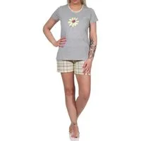 Normann Pyjama Sommerlicher Damen Pyjama, kurzarm Shorty mit Font-Print - 112 10 733