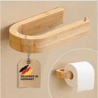 DEKAZIA Toilettenpapierhalter ohne Bohren aus 100% FSC®-zertifiziertem Bambus Holz, selbstklebend (Klopapierhalter Klorollenhalter WC Papier Halterung, WC Papier Halterung), Bambus Holz, ohne Bohren, WC-Rollenhalter