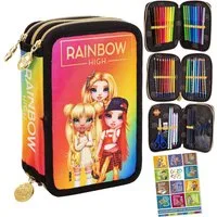 GOLDKIDS Federmäppchen Federtasche 3-fache Federmappe, (Rainbow High Golden Style Motiv Federmäppchen, 1-tlg., 46-teilig gefüllte Schüleretui Stifte und Pinsel inkl), Aufgabenheft Federbox Etui Schul-Etui