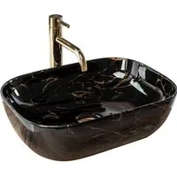 wohnwerk.idee Aufsatzwaschbecken Waschbecken Marmor Schwarz 46,5x33,5cm Belinda Marble Black Matt