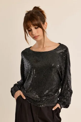 molly bracken - Schimmerndes Langarmshirt schwarz - Gr. - S