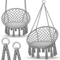 tillvex Hängesessel tillvex® Hängesessel Hängestuhl Hängeschaukel Hängekorb Hängesitz (Set, Hängesessel, Kissen, 4 Seile mit 2 Stahlringen), Kissen