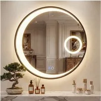 COSTWAY Badspiegel, 61cm Badezimmerspiegel mit LED & 3-fache Vergrößerung