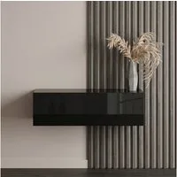 Planetmöbel Garderobenschrank Flur Möbel Garderobe 100 cm (ohne Spiegel) (Kompaktgarderobe mit Klappe als Stauraum, Hängeschrank 100 cm Schwarz) Wandgarderobe (ohne Spiegel)
