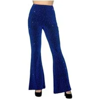 Metamorph Kostüm Disco Leggings für Damen blau, 70er Jahre Schlaghose mit Metallic-Schimmer