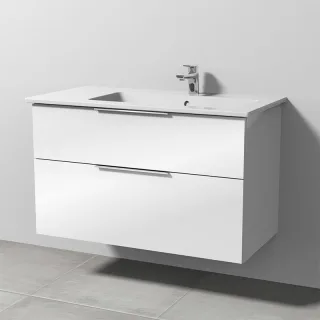 Sanipa 3way Keramik-Set Venticello Keramik-Waschtisch und Unterbau mit 2 Auszügen, Weiß-Glanz UF32678