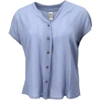 Guru-Shop Longbluse Luftiges Basic Blusentop, Kurzarm Bluse - blau alternative Bekleidung