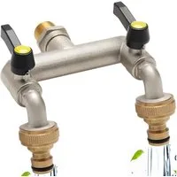 HEYHIPPO Y-Stück 3/4'' Gartenhahn Zweiwege-Wasserumsteller Außen Wasserverteiler, (Kommt mit 2 3/4" und 1/2" Hahnanschlüssen, 1/2" Wasserzulauf für Spülbecken im Haus, Garten und Waschmaschine), Wasserhahn mit langem Griff Doppelkopf, G-Gewinde,rost 