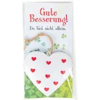 Logbuch-Verlag Dekofigur Gute Besserung Karte mit weißem Metallherz - Genesungsgeschenk 7,5 x