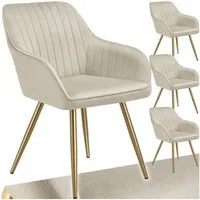 tectake Esszimmerstuhl Polstersessel gepolstert, in Samtoptik, gesteppt, 58 x 62 x 82 cm (Küchenstuhl Marilyn in creme/gold, 4 St), schlanke, goldene Stahlbeine, bodenschonend, Belastbarkeit 120 kg