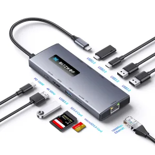 BlitzWolf® BW-NEW TH8 10-in-1 Type-C HUB with Type-C PD 100W Power Delivery USB3.0 Type-C 3.0 4K@60HZ SD & TF Card Slot