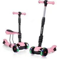 BremToy Scooter 3 in 1 Kinder Roller Scooter mit Sitz LED Räder ab 2 Jahre