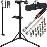 monzana Fahrrad-Montageständer, Drehmomentschlüssel 1/4 Zoll Set 1–25 Nm Bitset Tasche Transportbox