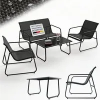 Juskys Gartenlounge-Set Genua, (4-tlg), 4-teilig, UV-beständig, Metallgestell, Tisch mit Glasplatte