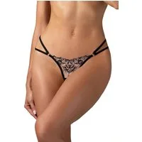 Obsessive String Vila Blanes String mit offenem Schritt mit floraler Stickerei - schwar (1-St) sich auf der Rückseite kreuzende Riemchen