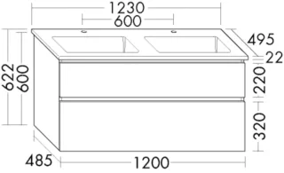 Burgbad Keramik Waschtisch-Set Lin20 Acryl/Lack Matt Grau Hochglanz/Schwarz Matt, SGHL123F5364C0038 SGHL123F5364C0038