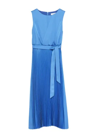 comma - Elegantes Midikleid mit Plissee-Rock und Bindegürtel blau - Gr. - 42