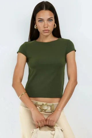 Crewneck Kurzarm Baumwollmischung Bluse