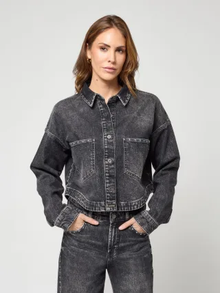GANG Damen Jacken 94LUNA CROPPED - oversized fit studed black