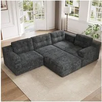Merax Ecksofa Modulares Sofa U-/L-Form, 5-Sitzer rahmenloses Sofa, Kombinationssofa Wohnlandschaft 252 x 180 x 82 cm 1 Teile, Vollschaum Couch ohne Montage, Sofa mit Hocker, Chenille