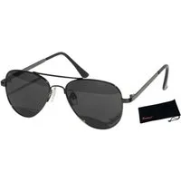 Rennec Sonnenbrille Kinder Pilotenbrille Polarisiert Jungen Mädchen 6 bis 11 Jahre (inklusive Brillenbeutel) Gläser UV400 Schwarz Getönt, stabiles Metallgestell