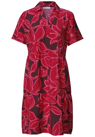 Street One - Knielanges Kleid mit Kurzarm und Print salsa red - Gr. - 34