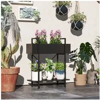 Outsunny Pflanzentreppe für Innen Außen, aus Metall, mehrstöckig, 70 cm hoch (2-Etagen Pflanzenständer, 1 St., Blumenständer), für Wohnzimmer, Garten Balkon Deko, Schwarz