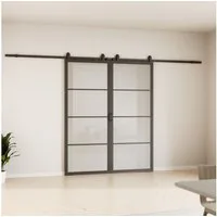 inova wohnen Doppelschiebetür Stahltür schwarz Milchglas, Komplett Set Laufschiene Softclose Loftstyle